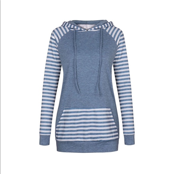 SOLD * Stripe Pullover Long Sleeve Hoodie Sweatshirt with Pockets - Picture 4 of 6
